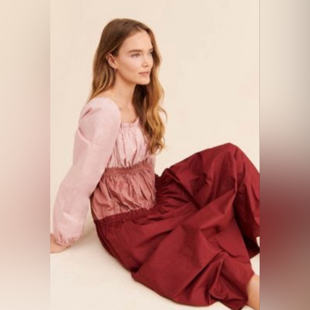 Anthropologie English Factory colorblock tiered maxi dress